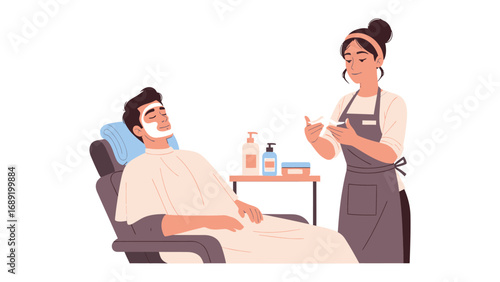 Skilled barber applying shaving cream to a client s face in a traditional barbershop setting