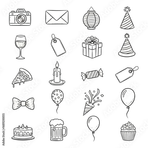 Set of 20 line icons for party celebration and gifts