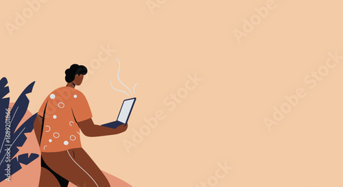 Modern person engaged in remote work or online activity on a laptop in a relaxed, natural setting. Ideal for themes of digital lifestyle, connectivity, and productivity.
