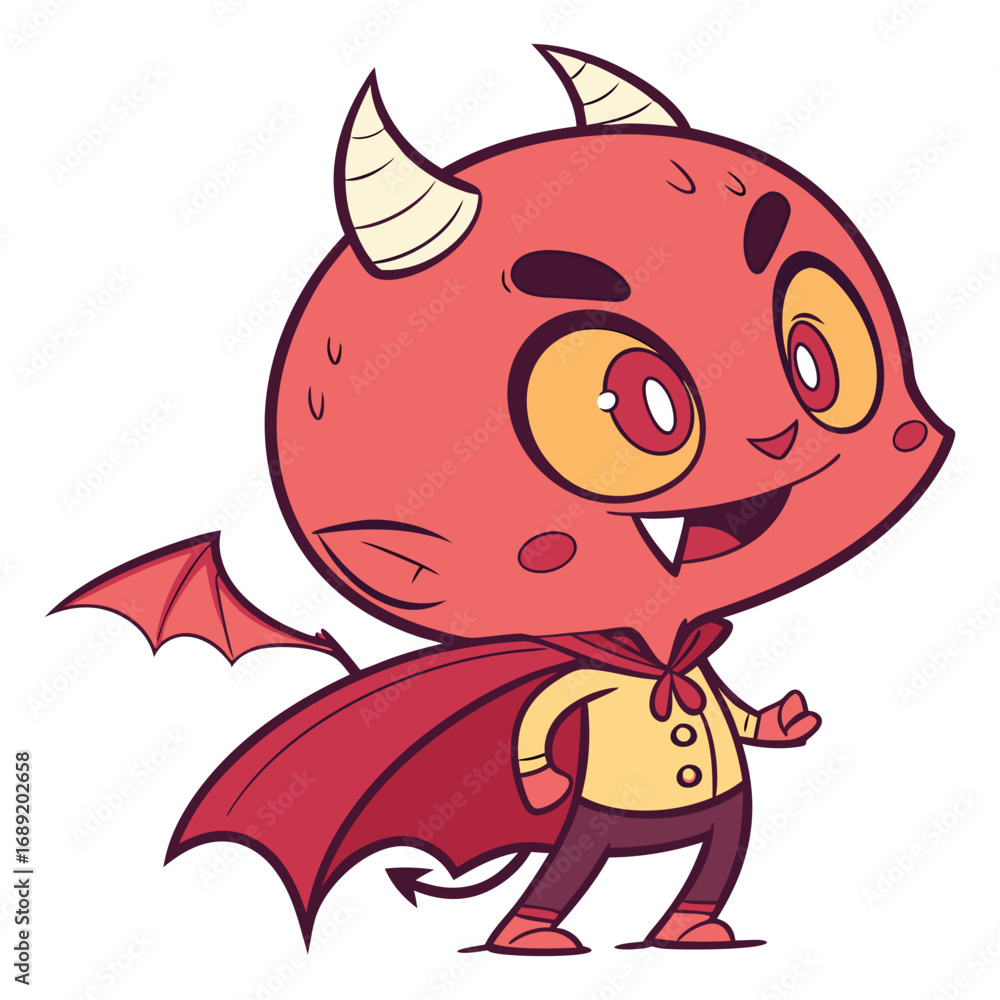 Fototapeta premium Cute Cartoon Devil Vector | Adorable Chibi Demon with Cape and Wings