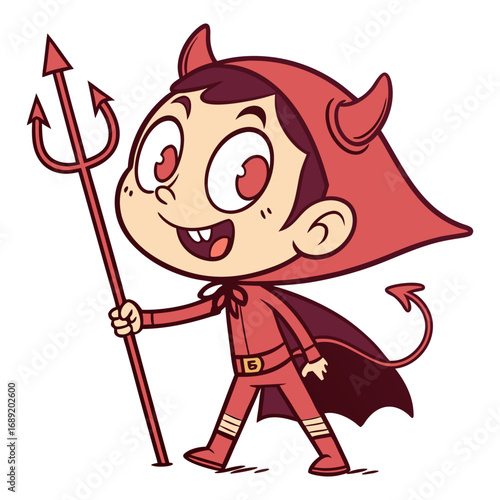 Cartoon Boy Devil with Trident | Cute Chibi Demon Character Illustration