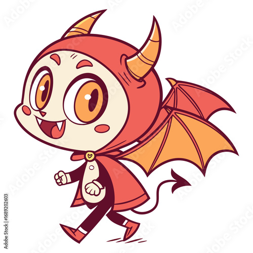 Cute Cartoon Devil Vector | Adorable Chibi Demon with Cape and Wings