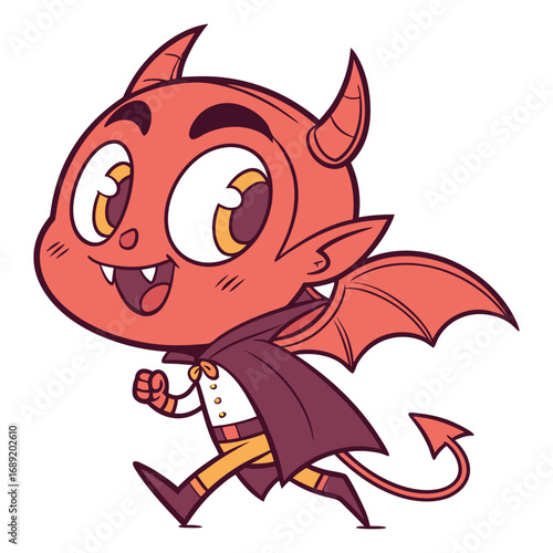 Cute Cartoon Devil Vector | Adorable Chibi Demon with Cape and Wings