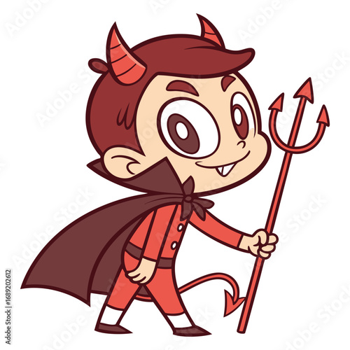 Cartoon Boy Devil with Trident | Cute Chibi Demon Character Illustration