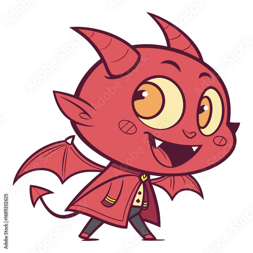 Cute Cartoon Devil Vector | Adorable Chibi Demon with Cape and Wings
