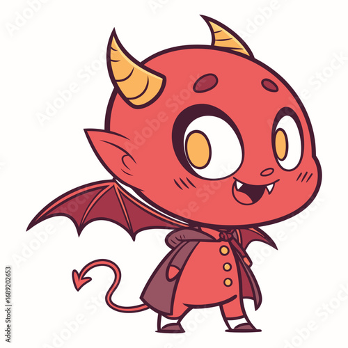 Cute Cartoon Devil Vector | Adorable Chibi Demon with Cape and Wings