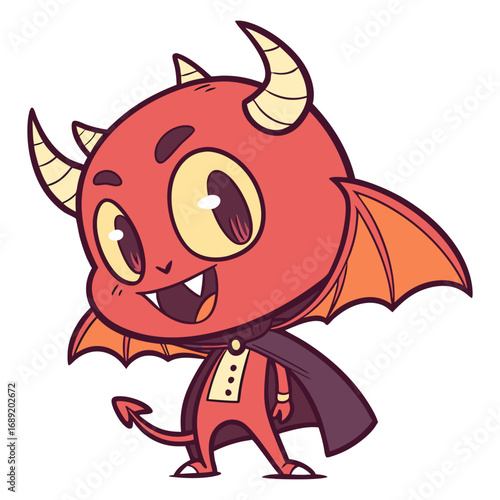 Cute Cartoon Devil Vector | Adorable Chibi Demon with Cape and Wings