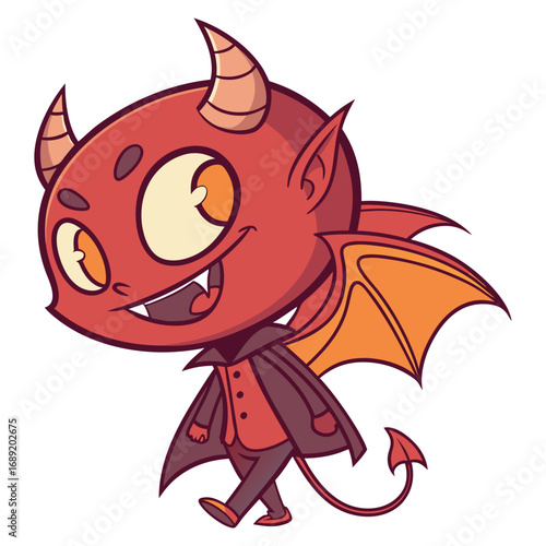 Cute Cartoon Devil Vector | Adorable Chibi Demon with Cape and Wings