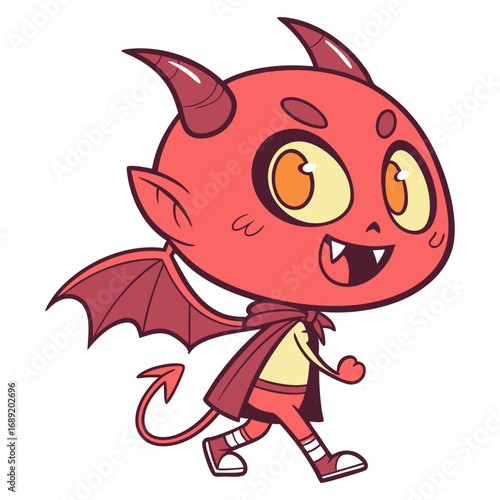 Cute Cartoon Devil Vector | Adorable Chibi Demon with Cape and Wings