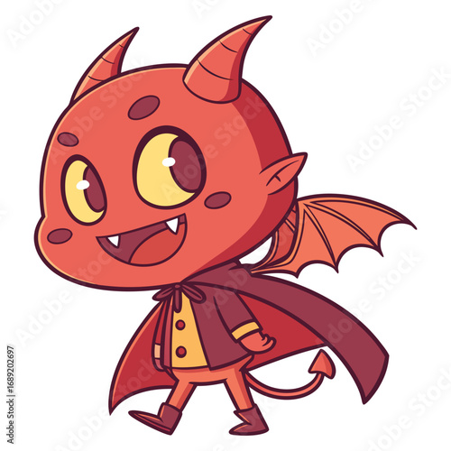Cute Cartoon Devil Vector | Adorable Chibi Demon with Cape and Wings