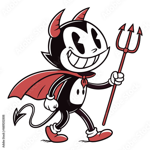 Retro Cartoon Devil Vector | Cute Vintage Demon with Pitchfork