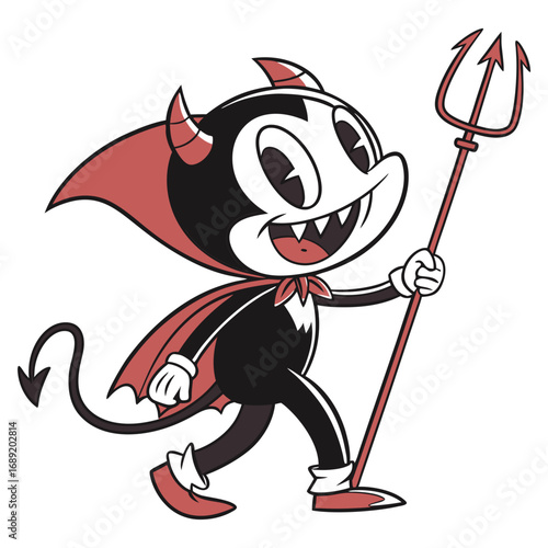 Retro Cartoon Devil Vector | Cute Vintage Demon with Pitchfork