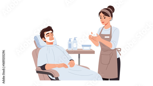 Barber applying shaving cream to a man s face in a relaxing salon setting