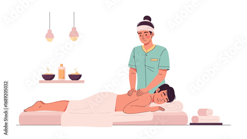 Skilled therapist administers relaxing hot stone massage to a client in a serene spa setting