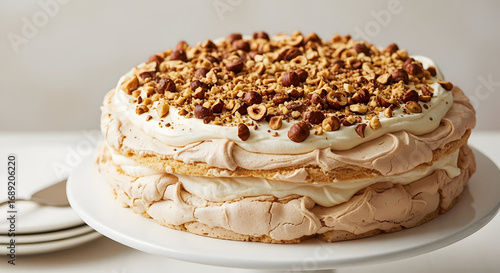 Multi-layered Dessert with Cream and Toasted Hazelnuts