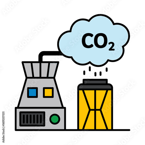 Simple Line Art Illustration Industrial Carbon Dioxide Emissions and Capture Technology for Environmental Sustainability.