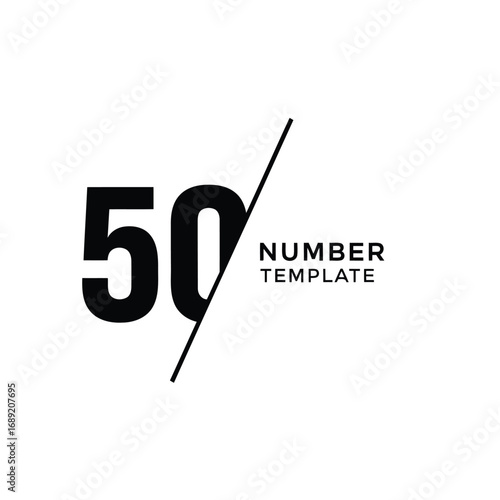 Minimalist black and white logo design featuring the number 50 with a diagonal line and the text 'Number Template'.