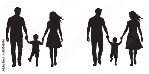 Family silhouette icon, parents and child holding hands