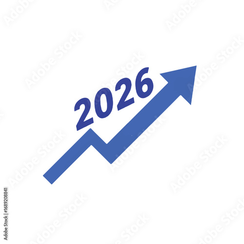 Blue arrow pointing upwards with the year 2026 indicating growth and progress in the future, symbolizing optimism and positive outlook.