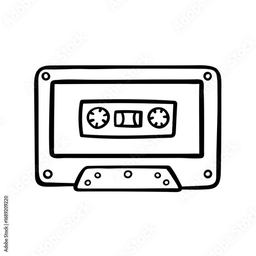 Hand drawn cassette tape. Retro cassette doodle illustration. Vintage Music Tape.