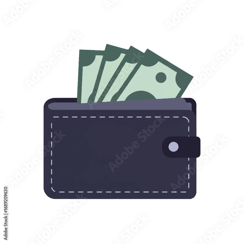 Wallet holding several green dollar bills sits on white surface representing financial security and wealth management, conveying a sense of prosperity and success.