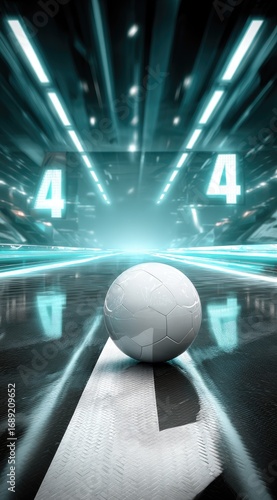 A white ball sits on a striped surface with number 