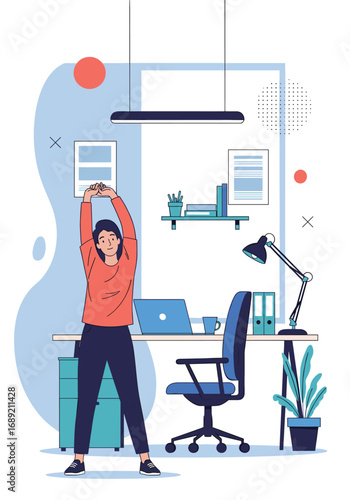 Woman doing office exercises to improve posture while working at desk