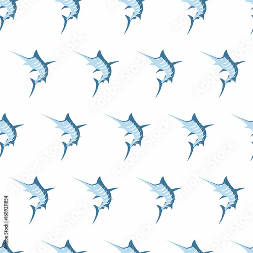 Seamless pattern featuring blue marlin fish illustrations, giving a fresh and ocean-inspired marine design