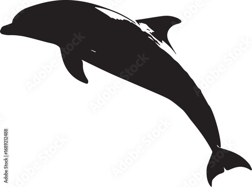 Silhouette of a leaping dolphin with curved body and fluked tail

