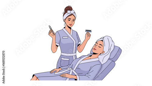 Skilled aesthetician applying facial treatment to a relaxed client in a spa setting