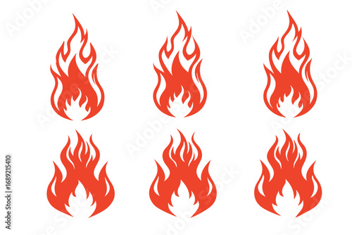 This orange fire symbol is a vector illustration of a powerful bonfire with burning flames and red heat. fire and various looks