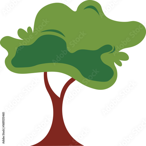 The green tree . Summer. In a cartoon style .Vector illustration .