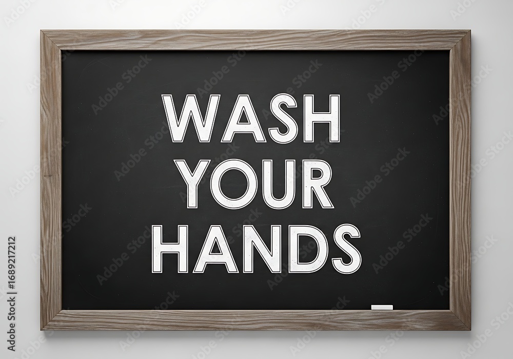 Fototapeta premium A simple hygiene reminder for public health and safety awareness written on a school chalkboard