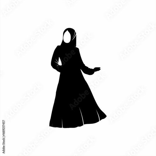 Silhouette of a woman wearing a hijab and long dress, symbolizing modest fashion and Islamic culture