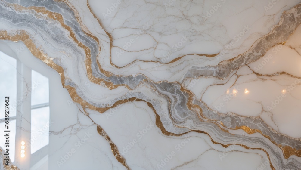 Naklejka premium Marble surface with white, gray, and gold veins