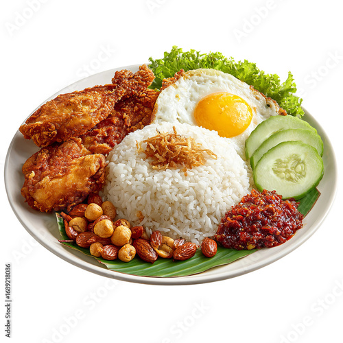 traditional malaysian nasi lemak meal on banana leaf
