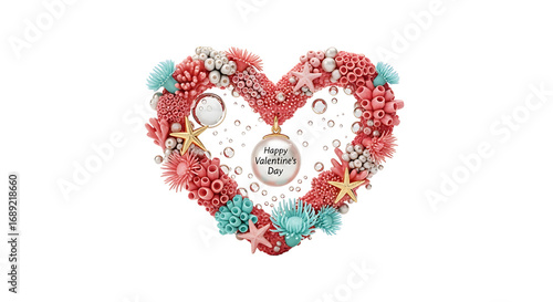 Coral heart with happy valentines day isolated on transparent background