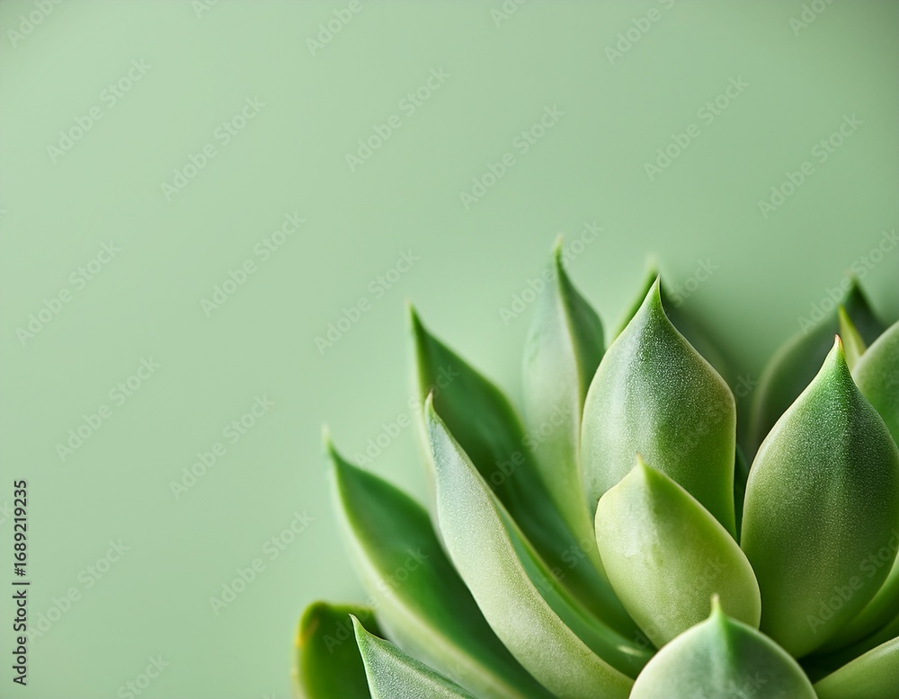 Fototapeta premium close up of succulent leaves patterns of nature on a soft sage green background with copyspace