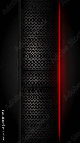 Dark Metallic Perforated Panel with Vibrant Red Neon Edge and Subtle Gradient Background