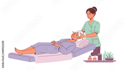 Skilled aesthetician gently cleansing a client s face during a relaxing spa treatment session