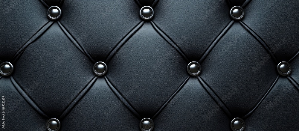 Obraz premium Luxurious Black Leather Upholstery with Diamond Pattern and Silver Buttons