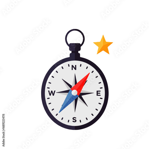 Flat Design Compass with Star Icon for Navigation Travel