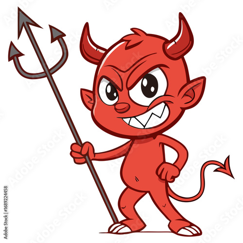 Grinning Cartoon Devil with Trident | Cute Mischievous Red Demon Character
