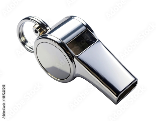  Shiny metal sports official’s whistle fully visible isolated on transparent background PNG