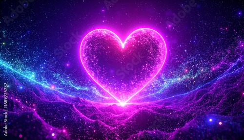 Abstract glowing heart in a starry cosmos