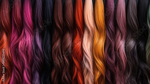 Hair Color Swatches Displaying a Spectrum of Wavy and Vibrant Shades