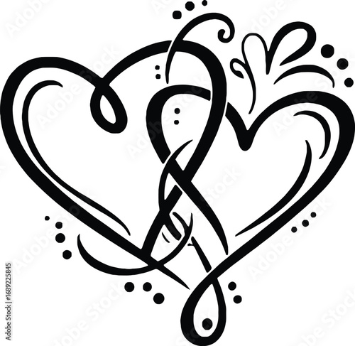 Elegant intertwined hearts symbol representing love and connection white background