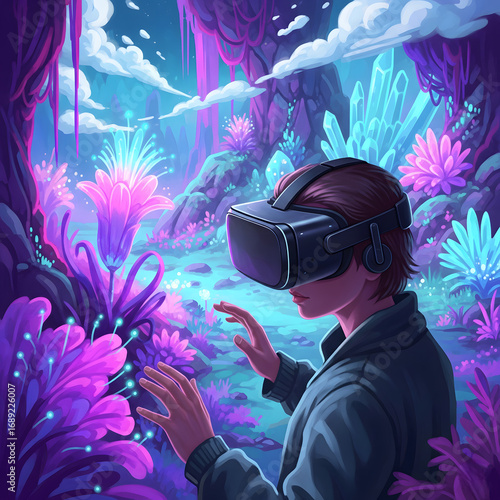 exploring a glowing alien plant forest in virtual reality