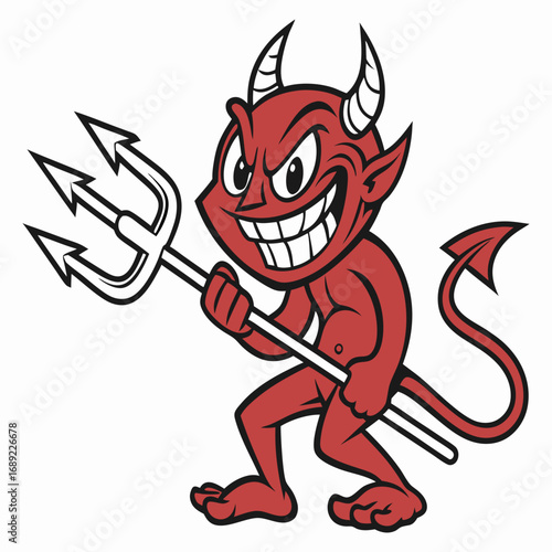 Evil Grinning Devil Cartoon with Trident | Halloween Demon Character