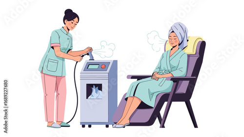 Skincare professional administers advanced facial treatment to relaxed client in spa setting